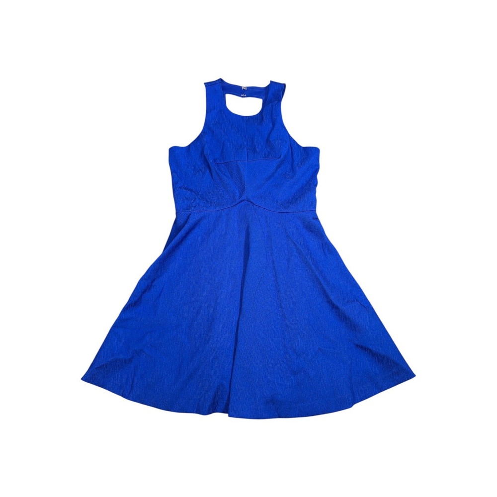 ANGL Royal Blue Fit and Flare Mini‎ Dress Textured Cutout Back